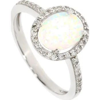 Prsten Zlatnictví Helios Stříbrný prsten zdobený zirkony a opálem Velikost: 55, Váha: 2,2g
