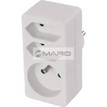vypínač a zásuvka Emos Zásuvka rozbočovací 2x plochá + 1x kulatá, bílá, 1905030030