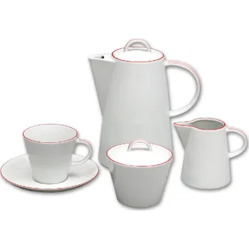 Karlovarský porcelán, kávová souprava, Thun, Tom červený proužek, 15 dílná