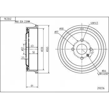 Brzdový kotouč Brzdový buben zadní Opel Astra F, G, Vectra B 24444064 HART