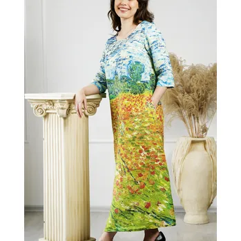 Dámské šaty Lněné 100% Lněné šaty Vincent Van Gogh Poppy Field Velikost: EU 34