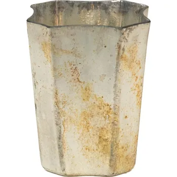 Svícen Skleněný svícen na čajovou svíčku s patinou – 11x8x13 cm