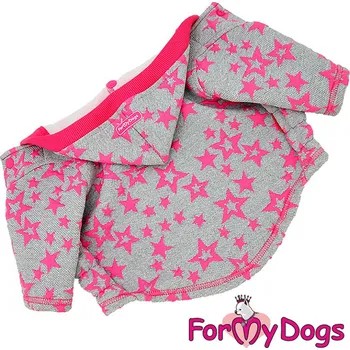 Obleček pro psa FOR MY DOGS mikina PINK STARS, šedo-růžová Velikost: 14/M