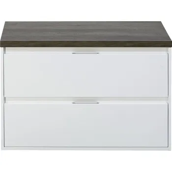 Koupelnový nábytek Koupelnová skříňka pod umyvadlo Porto 90 cm s umyvadlovou deskou bílá vysoce lesklá / dub Nebraska