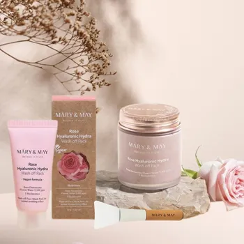 Pleťová maska MARY AND MAY Mary & May - Vegan Hyaluronic Hydra wash off Mask Special Gift Set - Dárkový set masek s výtažkem z růže a kyselinou hyaluronovou v plném a mini balení - 125g/30g