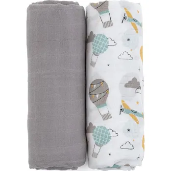 látková plena Petite & Mars Přikrývka bambusová mušelínová 2 ks 120 x 120 cm Misty Petite&Mars Grey Planes