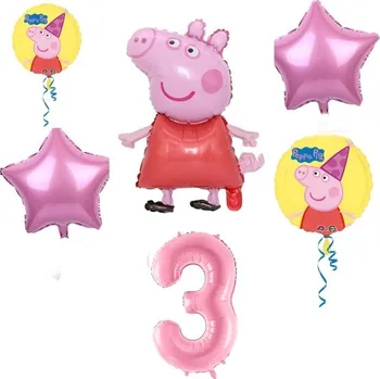 Balónek Balónkový set Prasátko Peppa, 3.narozeniny, 6 ks