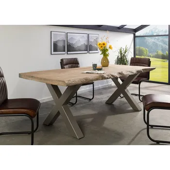 Jídelní stůl Jídelní stůl mango 220x100x77 béžově lakovaný / X-nohy stříbrně matné METALL 5