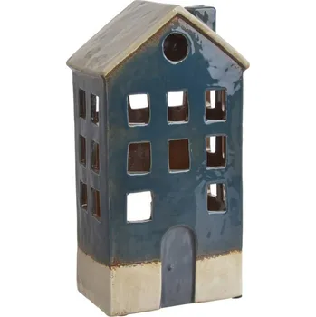 Vánoční dekorace Keramický domeček 23,5 cm - svícen - petrolejový