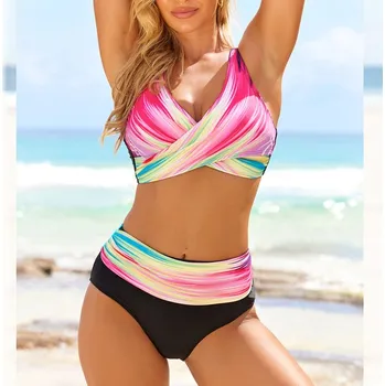 Dámské plavky Dámské plavky dvojdílné "Plus Size" (XS-5XL) se zdvojeným zapínáním horního dílu Barva: růžová (8234-pink), Velikost: XXXL