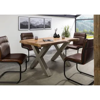 Jídelní stůl Jídelní stůl mango 140x90x77 přírodní lakovaný / X-nohy stříbrný mat METALL 5