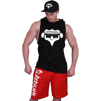 Pánské tílko Tílko s kapucí Superhuman velké logo - černá/bílá Černá M