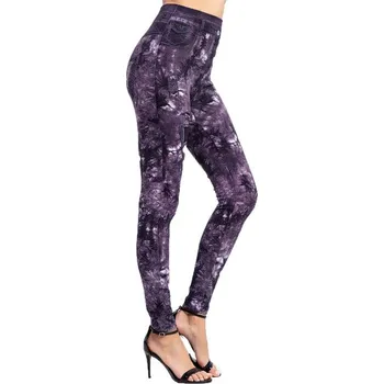 Dámské legíny s džínovým motivem a potiskem batiky Barva: fialová (PD390 Purple), Velikost: S