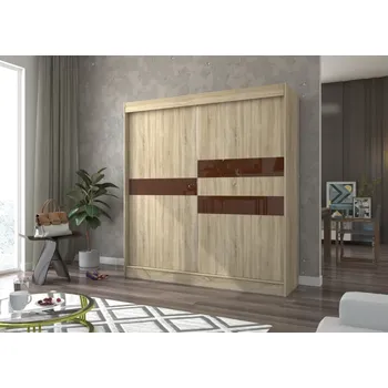 Šatní skříň Šatní skříň s posuvnými dveřmi Batia - 200 cm Barva: dub Sonoma + Choco Lacobel