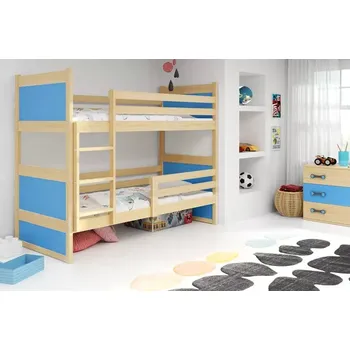 Dětská postel Nábytek PEGAS s.r.o. Dětská patrová postel RICO 80x190 cm, včetně matrací, Přírodní/Modrá