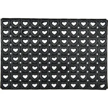 Rohožka Černá gumová rohožka se srdíčky – 60x40x1 cm