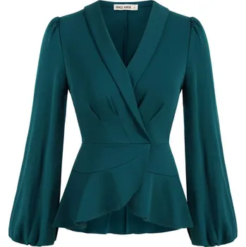Dámský elegantní top / blůza s s řasením na ramenou Barva: tyrkysová (Dark Teal), Velikost: M