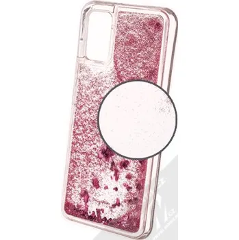 Pouzdro na mobilní telefon 1Mcz Liquid Heart Sparkle ochranný kryt s přesýpacím efektem třpytek pro Samsung Galaxy A03s světle růžová (light pink)