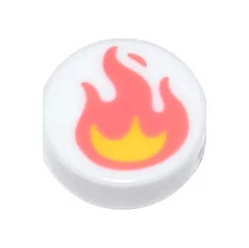Stavebnice LEGO 98138pb304 White Tile, Round 1 x 1 with Coral and Yellow Flame (Bílá dlaždice, kulatá 1 x 1 s korálovým a žlutým plamenem)