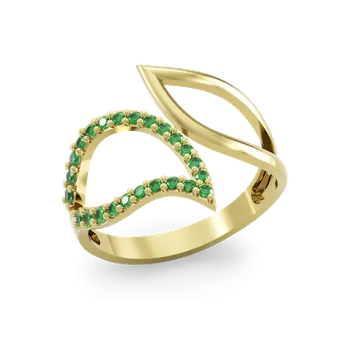 Prsten SOLUNA Luxusní zlatý prsten se zelenými zirkony FOGLIA žluté zlato VELIKOST: 50 - 15,9 mm