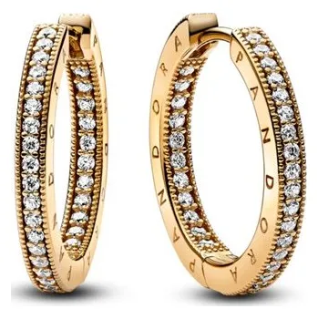 Náušnice Kruhové náušnice PANDORA Shine Signature Logo a pavé 262738C01