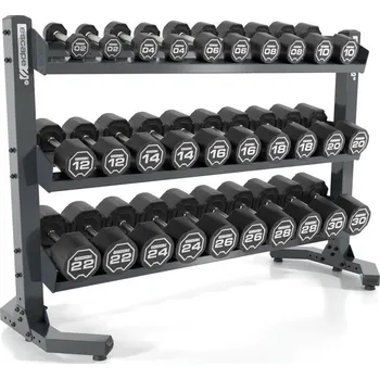 Escape Fitness Escape Fitness Sada gumových jednoručních činek Escape 27,5 - 50kg + stojan RACKDB15 na 15 párů vodorovný