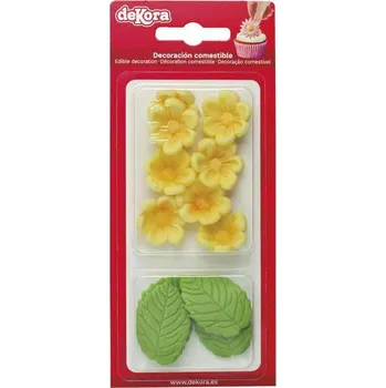 Jedlá dekorace na dort Curková dekorace 8 žlutých kopretin a 5 listů - Dekora