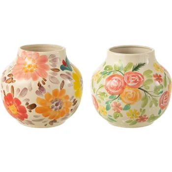 Váza 2ks béžová keramická váza s květy Lacy Flower - Ø22*21cm
