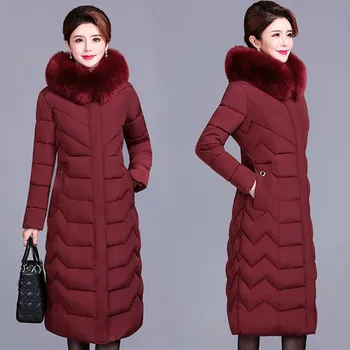 Dámský zimní kabát s kožíškem na kapuci Barva: Vínová, Velikost: 3XL