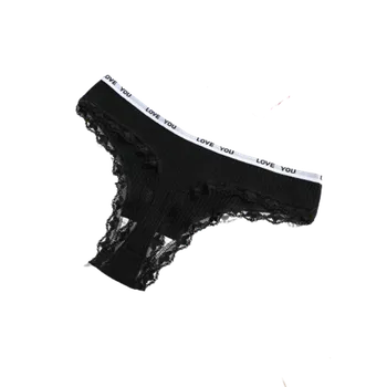 Kalhotky Dámská bavlněná tanga žebrovaného vzhledu s nápisem "LOVE YOU" 10 ks - jednobarevné Barva: Černá, Velikost: L