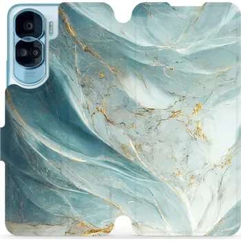 Pouzdro na mobilní telefon Flipové pouzdro Mobiwear - Honor 90 Lite 5G - VP34S Zelenkavý a zlatavý mramor (Knížkové flip pouzdro, obal, kryt na mobil Honor 90 Lite 5G - VP34S Zelenkavý a zlatavý mramor, materiál Umělá kůže + TPU - ochrana 360°, stojánek, silikonová vanička,)