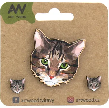 Brož art-wood.cz Dřevěná brož + náušnice - kočka