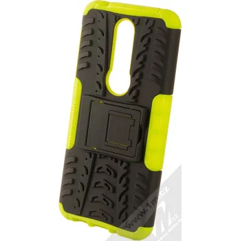 Pouzdro na mobilní telefon 1Mcz Tread Stand odolný ochranný kryt se stojánkem pro Nokia 7.1 limetkově zelená černá (lime green black)