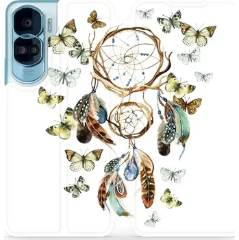 Pouzdro na mobilní telefon Flipové pouzdro Mobiwear - Honor 90 Lite 5G - M001P Lapač a motýlci (Knížkové flip pouzdro, obal, kryt na mobil Honor 90 Lite 5G - M001P Lapač a motýlci, materiál Umělá kůže + TPU - ochrana 360°, stojánek, silikonová vanička, magnetické zavírání)