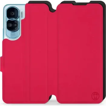 Pouzdro na mobilní telefon Flipové pouzdro Mobiwear Semiš - Honor 90 Lite 5G - Rudé & Černé (Knížkové semišové flip pouzdro, obal, kryt na mobil Honor 90 Lite 5G - Rudé & Černé, materiál semiš + TPU, ochrana 360°, stojánek, silikonová vanička, magnetické zavírání)
