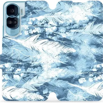 Pouzdro na mobilní telefon Flipové pouzdro Mobiwear - Honor 90 Lite 5G - M058S Světle modrá horizontální pírka (Knížkové flip pouzdro, obal, kryt na mobil Honor 90 Lite 5G - M058S Světle modrá horizontální pírka, materiál Umělá kůže + TPU - ochrana 360°, stojánek, silikonová)