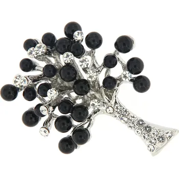 Brož Brož - strom života s broušenými kamínky a černými perličkami 9001695-1