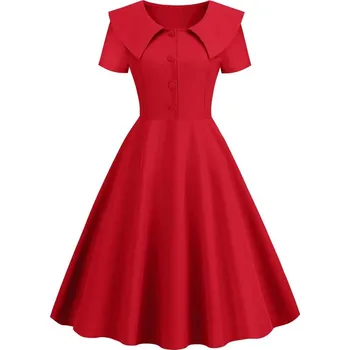 Dámské šaty Pinup jednobarevné šaty s límcem Barva: Červená, Velikost: S