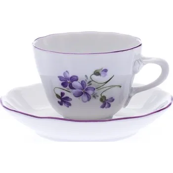 Český porcelán, a.s., Dubí Šálek s podšálkem, český porcelán, 80 ml, fialky, Český porcelán