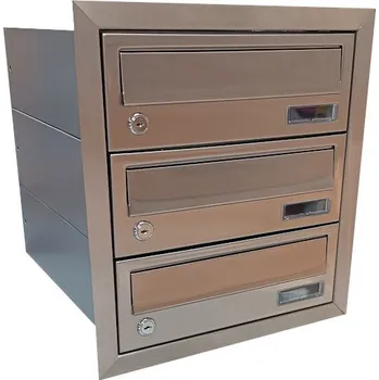 Poštovní schránka 3MH s.r.o. Poštovní schránka 3xMB rovná k zazdění do sloupku BROUŠENÝ NEREZ