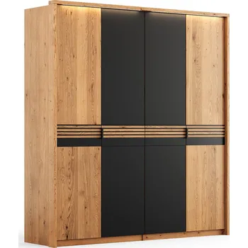 Šatní skříň Dubová šatní skříň s dvojitými skleněnými dveřmi 4D Ravello, rozměr 219x206x58cm