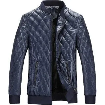 Moto bunda Kožení pánská bunda elegantní s prošíváním Barva: Modrá, Velikost: M