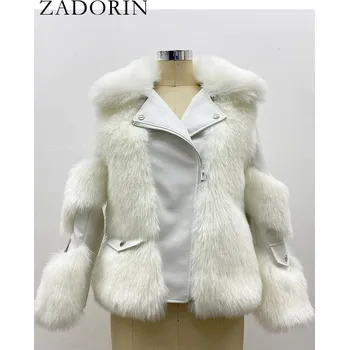 Dámský křivák Plyšová bunda typu křivák kožich + ramones kožená Barva: Bílá, Velikost: S