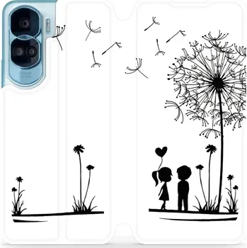 Pouzdro na mobilní telefon Flipové pouzdro Mobiwear - Honor 90 Lite 5G - MH16P Dvojice s pampeliškou (Knížkové flip pouzdro, obal, kryt na mobil Honor 90 Lite 5G - MH16P Dvojice s pampeliškou, materiál Umělá kůže + TPU - ochrana 360°, stojánek, silikonová vanička, magnetické)