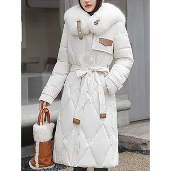 Dámský kabát Dámský zimní prošívaný kabát s kožešinovým límcem Barva: Bílá, Velikost: XXXL
