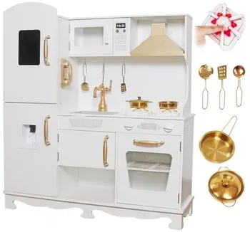 Dětská kuchyňka Derrson Dětská dřevěná interaktivní kuchyňka XXL bílá/zlatá
