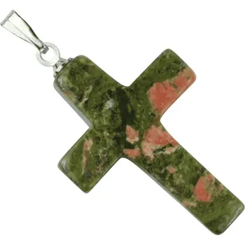 Přívěsek Milujeme Kameny Unakit - křížek - tromlovaný kámen - přívěsek 357888