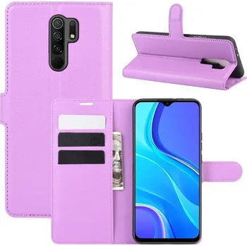 Pouzdro na mobilní telefon Litchi PU kožené peněženkové pouzdro pro mobilní telefon Xiaomi Redmi 9 - fialové