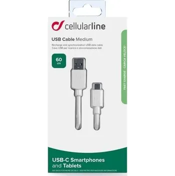 Datový kabel USB datový kabel Cellularline s USB-C konektorem a podporou Power Delivery (PD), 60 W max, 60 cm, bí