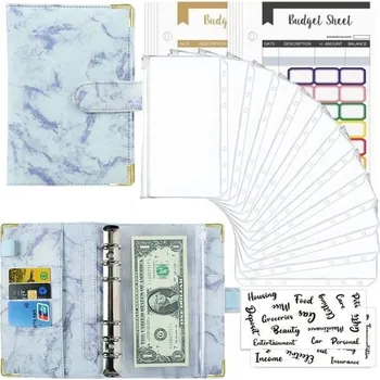 Diář Pořadač s kroužky a 12 fóliemi - listy - nálepky A6 Mramor modrý Lifestyle 97k-cube